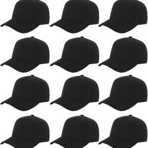 Plain Adjustable Baseball Cap - Lot of 12 Unisex Blank Design Caps