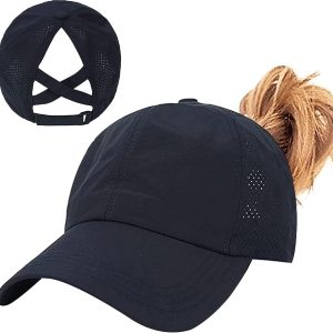 Womens Ponytail Hat Baseball Cap, Adjustable Criss Cross Baseball Cap High Bun Unisex Quick Drying Trucker Hats