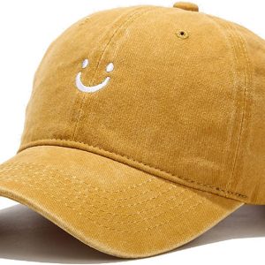 Smile Face Baseball Cap Vintage Distressed Low Profile Unstructured Cotton Dad Hat Adjustable for Women Men