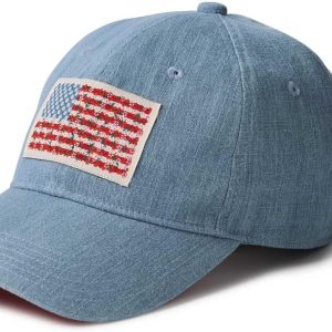 Americana Denim Baseball Cap, Women's Baseball Hat, Classic Six-Panel Textile Print Cap with Adjustable Strap, Made from 100% Cotton, One Size Fits All