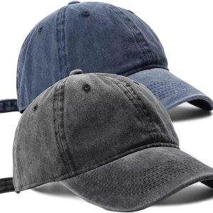 2 PCS Baseball Cap Golf Hat Washed-Cotton Plain Original Classic Cotton Vintage Adjustable Dad Hatsfor Men Women