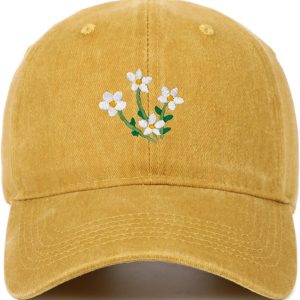 Women's Vintage Floral Hat Wash Cotton Adjustable Dad Embroidered Baseball Cap for Men