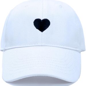 Heart Embroidered Baseball Cap, Cotton Adjustable Hat for Women Mom Hat Plain Cap