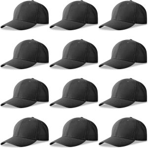 12 Pack Unisex Baseball Caps - Bulk Wholesale Blank Plain Adjustable Hats for Men & Women