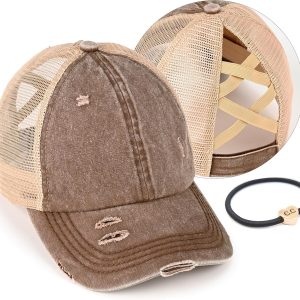 Ponycap Messy High Bun Ponytail Adjustable Glitter Mesh Trucker Baseball Cap